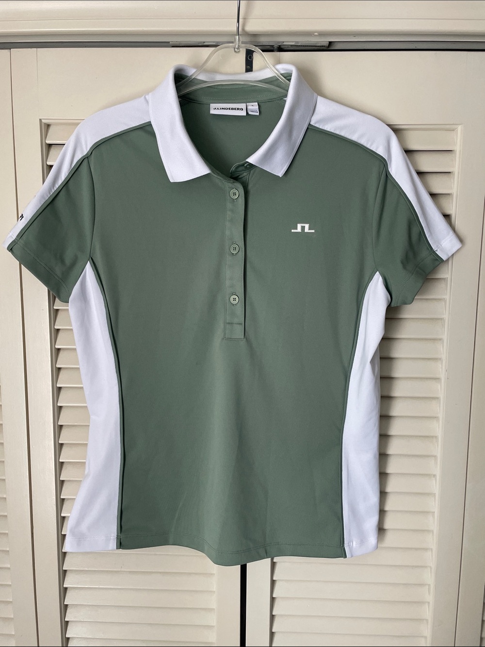 J.Lindeberg Sage Green / White Golf Polo Sz L Embroidered logo on sleeve